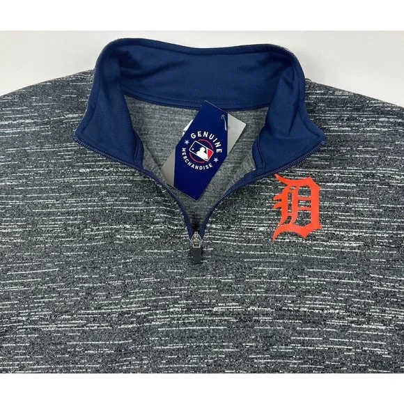 Detroit Tigers MLB Majestic 2XL XXL 1/4 Zip Pullover Jacket Shirt Heather Gray - Picture 3 of 11